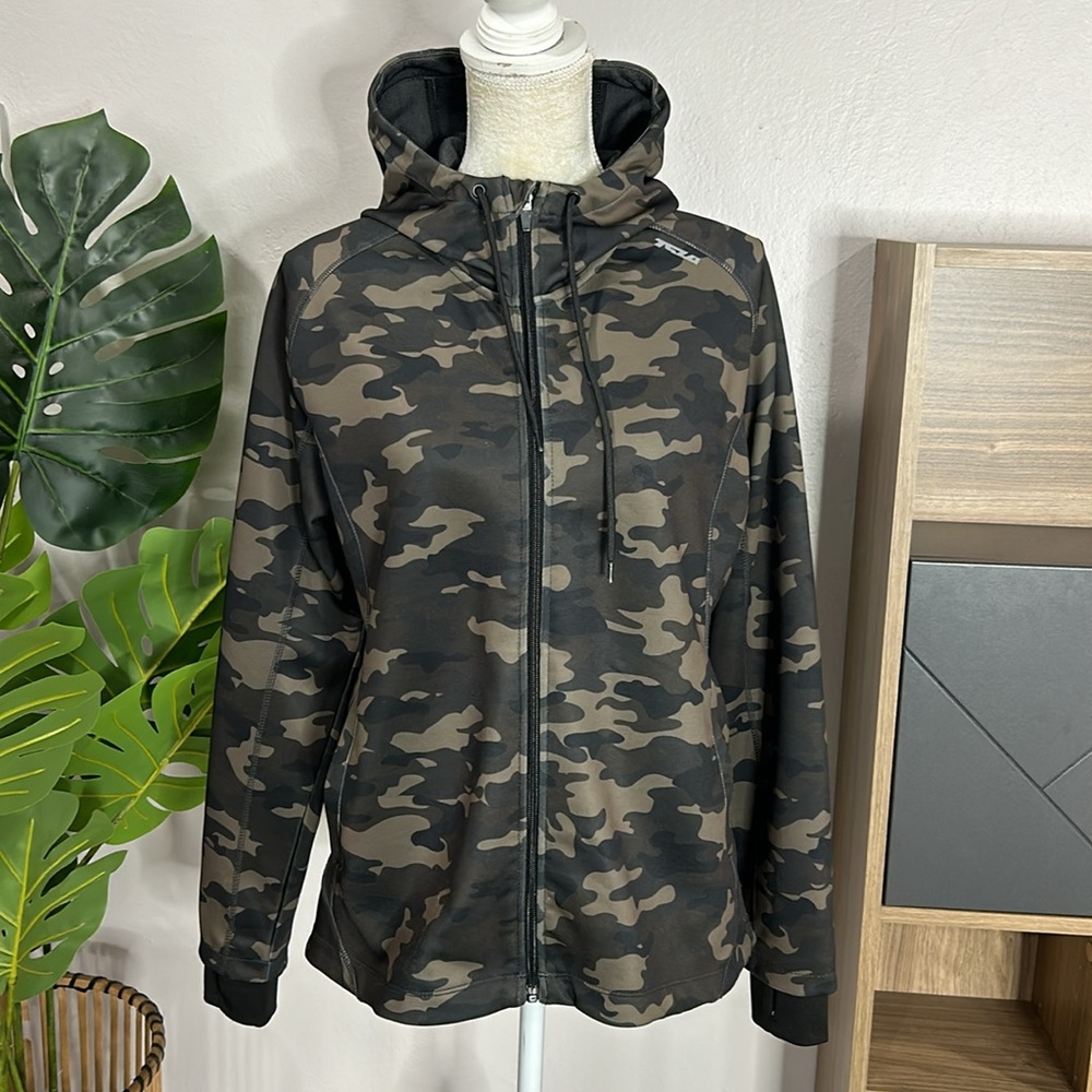 Tsla Camo Full Zip Hooded Jacket With Pockets And Thumbholes
